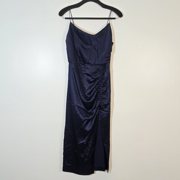 Alice + Olivia Dion Ruched Midi Slip Sun Dress Navy Blue 4 Sundress - Picture 3 of 9